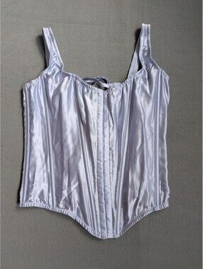 Victoria's Secret Corset Top Womens M Purple Satin Lace Up Boned Strappy Bustier